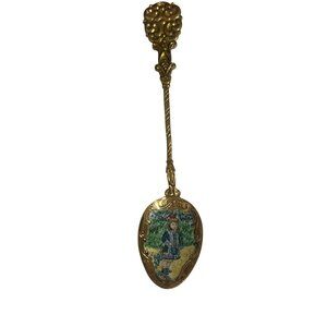 Vintage Decorative Gold-Plated Souvenir Spoon Czechoslovakia With Enamel Artwork
